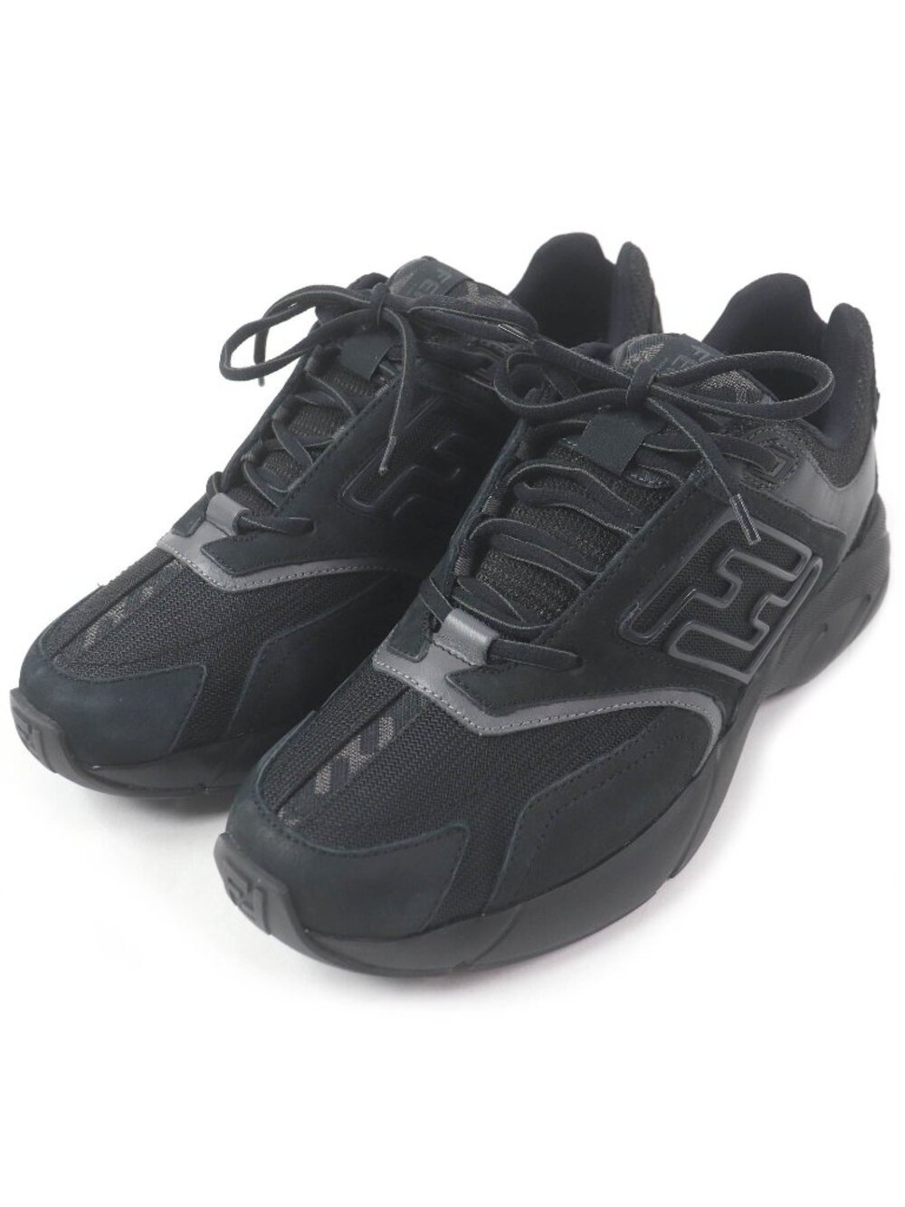 Fendi Faster Trainers FF Logo Zucca Mesh Leather Low-Top Sneakers Black